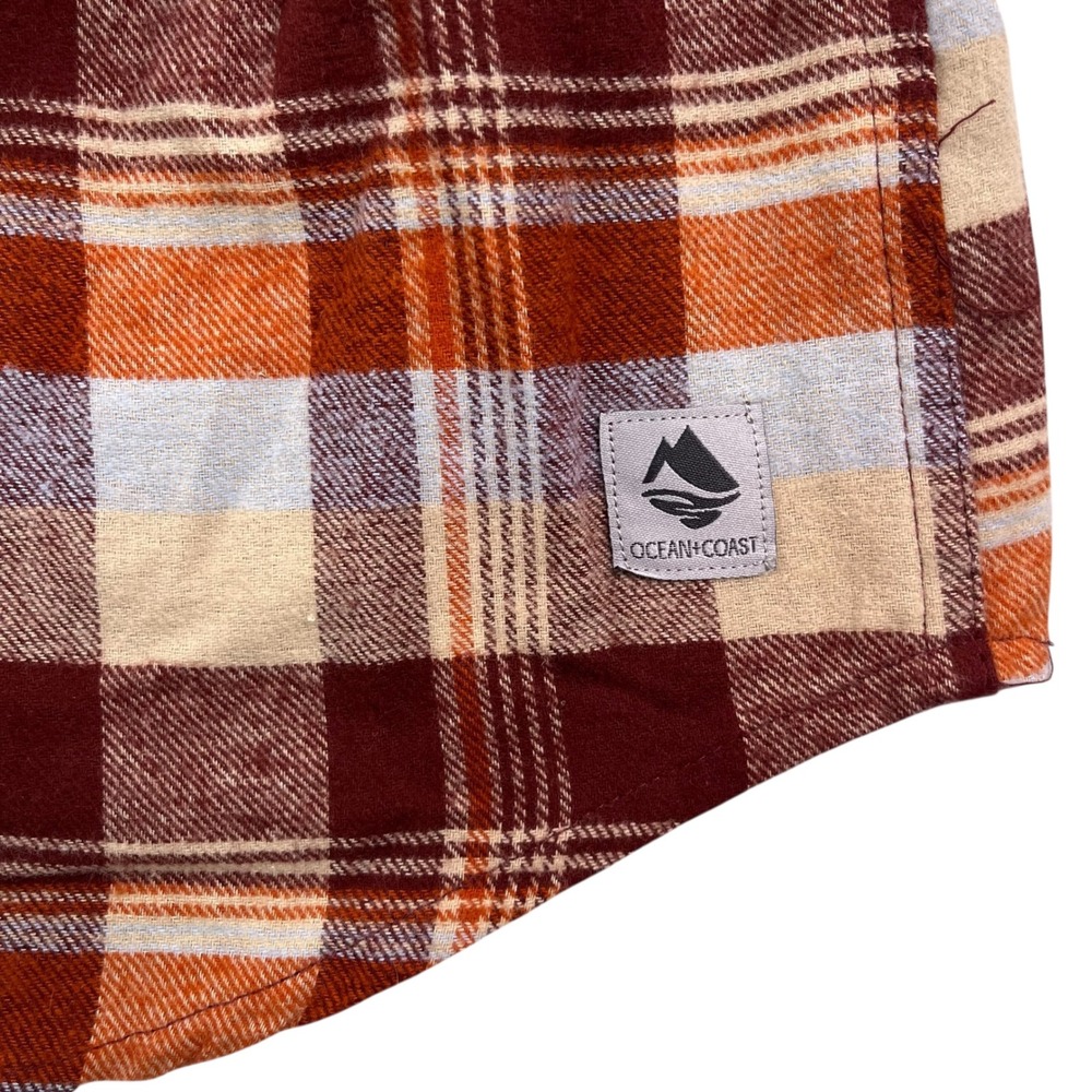 Ocean Coast Men's Plaid Flannel Shirt Orange Burgundy Cotton Long Sleeve Size M - Picture 4 of 8
